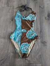 Aqua Esmeralda Womens Swimsuit Sz 6 Brown &amp; Blue Paisley Halter Top Ital... - £34.49 GBP