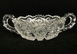Vintage Cut Glass Two Handled Nut Candy Dish Sawtooth Hobstar Broom Hobnail - £9.60 GBP