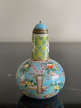 Vintage Chinese Aqua Ground Multicolor Hand Painted Peking Glass Snuff Bottle - £198.26 GBP