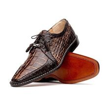 Caribe Rustic Genuine Caiman Crocodile Dress Shoes Derby Orix / Brown image 3
