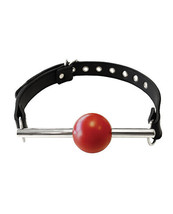 Rouge Leather Ball Gag With Stainless Steel Rod And Removable Ball - Black W Red - £25.63 GBP