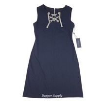 Tommy Hilfiger Women Navy Crepe Lace Up A-line Dress Sleeveless Size 2 N... - £23.35 GBP