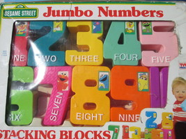 Vintage 1 to 10 set Box Sesame Street Numbers Tyco Jumbo Stacking Plastic Blocks - $30.95