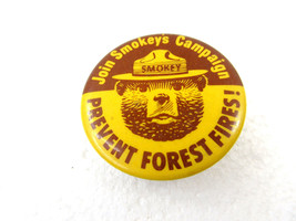 Join Smokey&#39;s Campaign Prevent Forest Fires Bear Yellow Brown Pin Button... - £7.72 GBP
