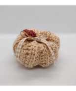 Handmade Crochet Pumpkin 4x3 Fall Halloween Thanksgiving Chunky Beige Gi... - £5.45 GBP