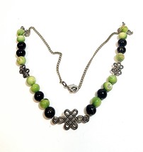 Vintage Chinese Knot Necklace Costume Handmade Metal and Beads B66 Maine - £12.01 GBP