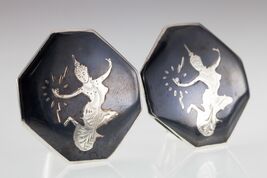 Gorgeous Sterling Silver Niello Men's Octagonal Cufflink Pair 18.7grams - $314.65