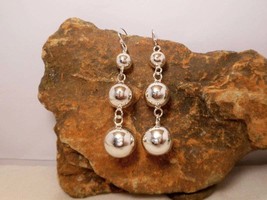 Sup Silver Triple Ball Dangle Earrings, Ball Earrings, Womens Tapered Earrings  - £40.75 GBP+