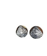 Silver Tone Hammered Earrings Round Textured Disc Folded Overlay Artisan... - $396.47 MXN