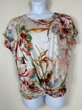 I Jeans By Buffalo Womens Size XL Colorful Floral Tie Hem Top Short Sleeve - £8.43 GBP