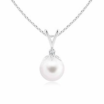 ANGARA 8mm Freshwater Cultured Pearl V-Bale Pendant with Diamond in White Gold - £254.90 GBP