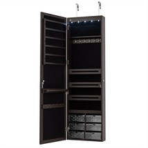 5 LEDs Jewelry Armoire Wall Mounted / Door Hanging Mirror-Brown - Color:... - $147.24