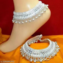 Kundan Silver Plated Anklet Payal Pajeb Women Girl Party Wedding Dulhan Wear H - £18.17 GBP