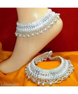 Kundan Silver Plated Anklet Payal Pajeb Women Girl Party Wedding Dulhan ... - £18.13 GBP