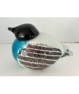 Murano Style Art Glass Aqua Blue &amp; Black  Heavy Speckled Bird Paperweight - £22.73 GBP