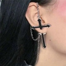 Goth Emo Rocker, Punk Single Large Cross w/chain Fashion Earring - £3.98 GBP