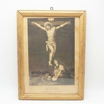 Antique Jesus Died On The Cross Print Gold Frame - £137.62 GBP