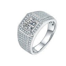 Men&#39;s 2.0Ct 3.0Ct Pave Set Brilliant Round Moissanite Ring 925 Silver 1Ct D VVS - £80.17 GBP