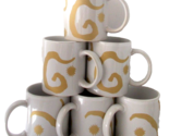 Lot 6 Holiday Mugs OSCAR DE LA RENTA Coffee Cups Gold Swirl Design - £27.36 GBP