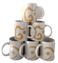 Lot 6 Holiday Mugs OSCAR DE LA RENTA Coffee Cups Gold Swirl Design - $34.64