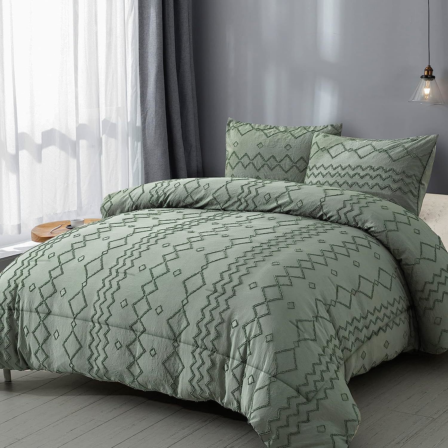 Green Tufted Comforter Set King Size (10290 Inches), Boho Shabby Chic Comforter - £46.93 GBP