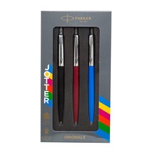 Parker-Jotter-3-Colours-1-Black-1-Blue-1-Red-Ballpoint-Pen-Medium-Blue-Ink - £21.40 GBP