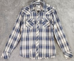 BKE Shirt Mens Medium Blue Plaid Western Cowboy Pearl Snap Long Sleeve Slim Fit - £20.23 GBP