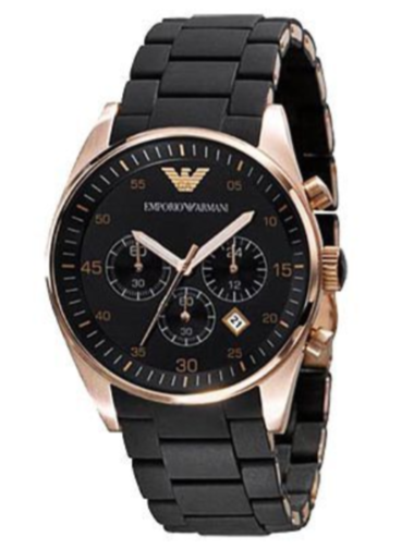 Emporio Armani AR5905 Sportivo Rosetone Chronograph Black Silicone Mens Watch - $199.95