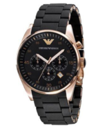 Emporio Armani AR5905 Sportivo Rosetone Chronograph Black Silicone Mens ... - €172,45 EUR
