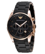 Emporio Armani AR5905 Sportivo Rosetone Chronograph Black Silicone Mens ... - £157.28 GBP