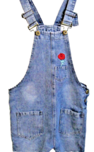 Denim Bib Overalls Embroidered Rose Size 6 &quot; Distressed Check Measuremen... - $12.75