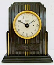 1930s Art Deco Waterburg Brown Bakelite Skyscraper Clock - $84.15