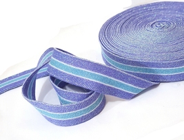 3/4" /2cm wide 5-10y Purple Light Blue Stripe Glitter Polyester Knit Tape L505 - $6.99+