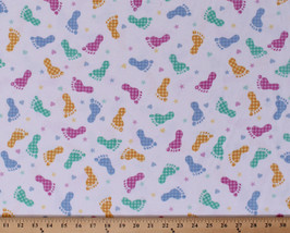 Footprints Multi-Color Stars Hearts Baby Cotton Flannel Fabric Print BTY D281.06 - £17.20 GBP