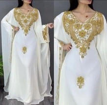 Stylish New Moroccan Dubai Kaftan Maxi farasha Abaya Dress White Fancy L... - $78.00