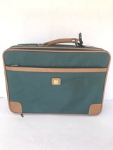 True Vintage Members Only Canvas Suitcase Green Brown Trim Train Case Overnight - £17.83 GBP