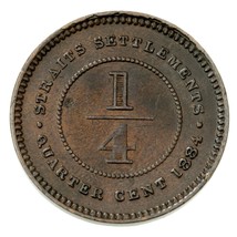 1884 Colonies Des Détroits 1/4 Cent Pièce (État XF) KM 7a - $61.27