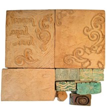 9 Handmade Carved Wood Block Craft Stamps Peace Hope Love Swirls - £17.92 GBP