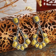 Yellow Marbled Turquoise &amp; Silver-Plated Chandelier Drop Earrings - £10.97 GBP