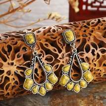 Yellow Marbled Turquoise &amp; Silver-Plated Chandelier Drop Earrings - £10.52 GBP