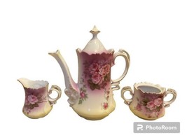 Vtg Lefton Heavenly Rose Tea/Coffee Pot w/ Lid, Creamer, Sugar Bowl No Lid - £38.61 GBP