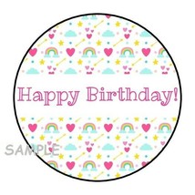 30 HAPPY BIRTHDAY ENVELOPE SEALS LABELS STICKERS 1.5&quot; ROUND RAINBOWS HEA... - £5.89 GBP