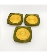 Vintage MCM Lucite Coaster Set Of 3 Yellow Rope Coil Acrylic - $27.15 CAD