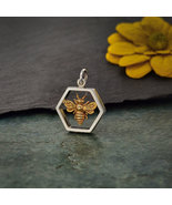 Sterling Silver Hexagon Charm with Etched Bee 15x10mm - $398.27 MXN