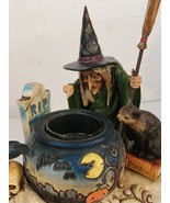 Jim Shore Halloween Witch Cauldron Tealight Candle Holder BlackCat 40063... - £67.32 GBP