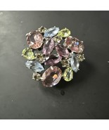 Vintage Purple Pink Green Glass Rhinestone Silver Tone Brooch Pin - $56.09