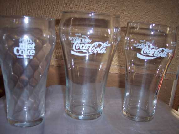 * 3 Coca Cola Coke Clear  Glass 6" - $36.44