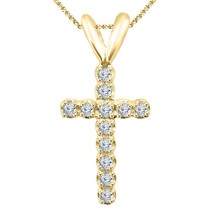 1/10 CTW Real Moissanite Cross Religious Pendant Necklace 14K Yellow Gold Plated - £46.31 GBP