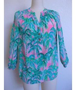Lilly Pulitzer Elsa Silk Top Blouse Suite Views XXS Pink Blossom Long Sl... - €60,36 EUR