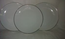 3 Noritake 5932 Fremont  Colony White Dinner Plates Platinum Rim Vintage - $21.28